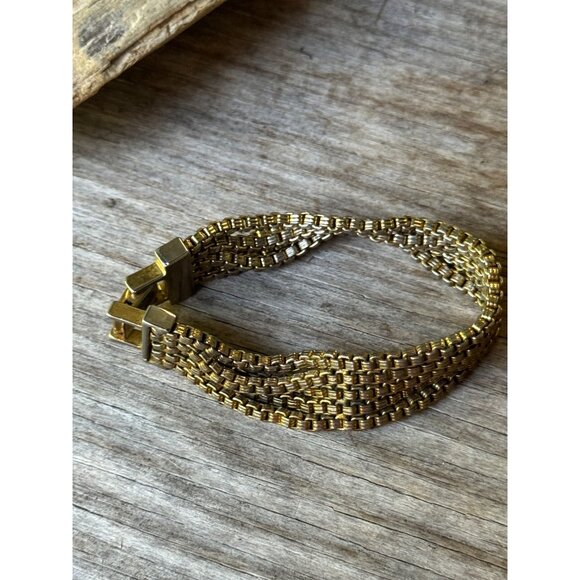 Vintage Napier Goldtone Mesh Bracelet With Fold Over Clasp - Picture 4 of 5